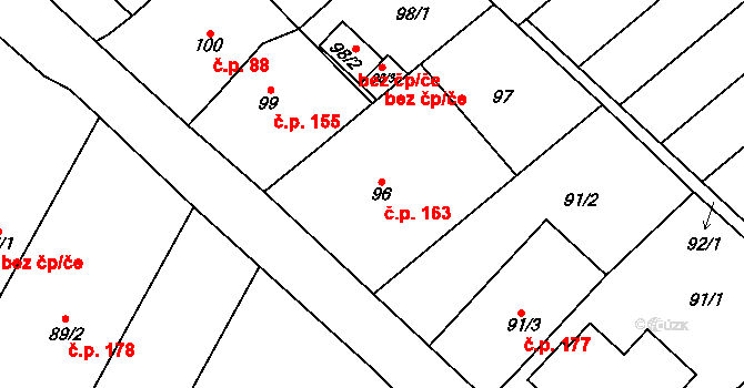 Ostrovačice 163 na parcele st. 96 v KÚ Ostrovačice, Katastrální mapa
