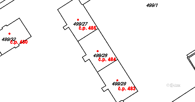 Ráj 484, Karviná na parcele st. 499/28 v KÚ Ráj, Katastrální mapa