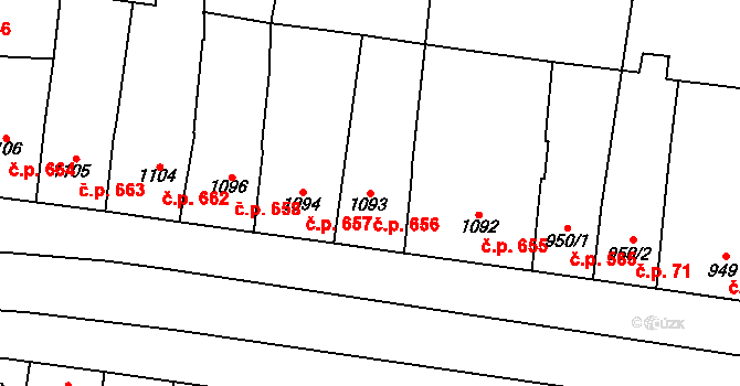Prostějov 656 na parcele st. 1093 v KÚ Prostějov, Katastrální mapa