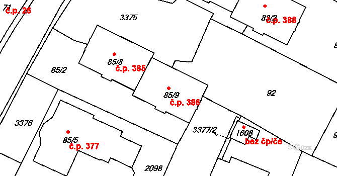 Staňkov I 385,386, Staňkov na parcele st. 85/9 v KÚ Staňkov-město, Katastrální mapa
