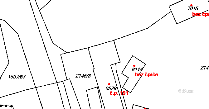 Jejkov 191, Třebíč na parcele st. 6529 v KÚ Třebíč, Katastrální mapa