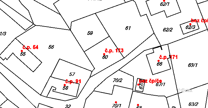 Lomnice 173 na parcele st. 60 v KÚ Lomnice u Sokolova, Katastrální mapa