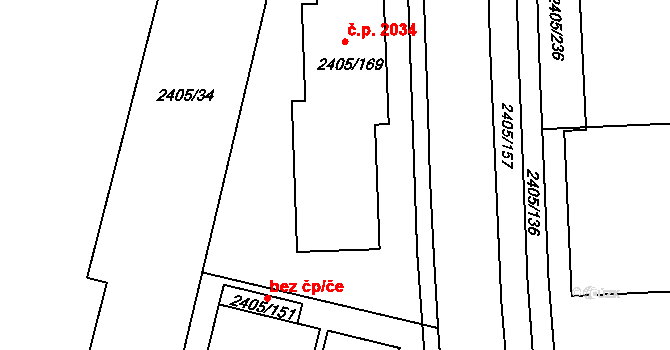Pelhřimov 2034 na parcele st. 2405/169 v KÚ Pelhřimov, Katastrální mapa