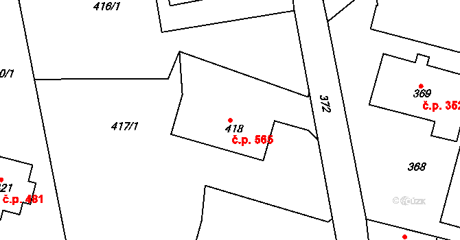 Habartov 565 na parcele st. 418 v KÚ Habartov, Katastrální mapa