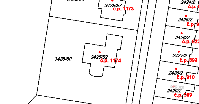 Rohatec 1174 na parcele st. 3425/52 v KÚ Rohatec, Katastrální mapa