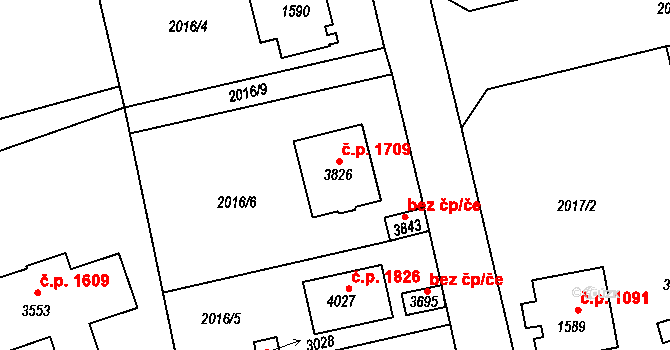 Humpolec 1709 na parcele st. 3826 v KÚ Humpolec, Katastrální mapa