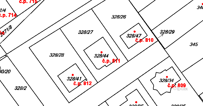 Šardice 811 na parcele st. 328/44 v KÚ Šardice, Katastrální mapa
