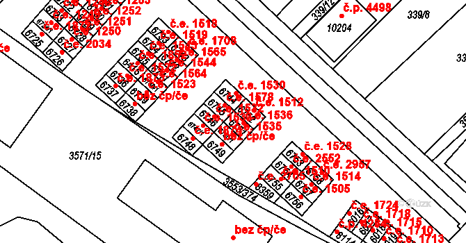 Hodonín 1536 na parcele st. 6751 v KÚ Hodonín, Katastrální mapa