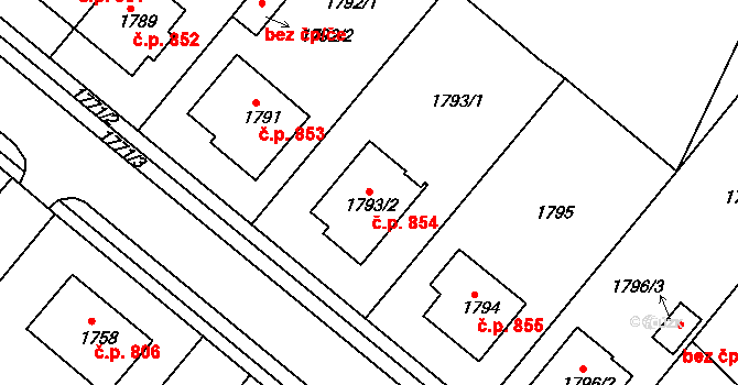 Jemnice 854 na parcele st. 1793/2 v KÚ Jemnice, Katastrální mapa