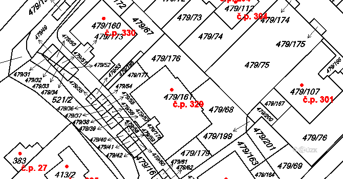 Třeboradice 329, Praha na parcele st. 479/161 v KÚ Třeboradice, Katastrální mapa