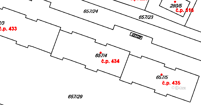 Pokratice 434, Litoměřice na parcele st. 657/4 v KÚ Pokratice, Katastrální mapa