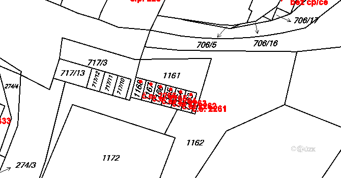 Oblekovice 2263, Znojmo na parcele st. 1165 v KÚ Oblekovice, Katastrální mapa