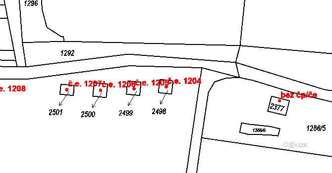 Milevsko 1204 na parcele st. 2498 v KÚ Milevsko, Katastrální mapa