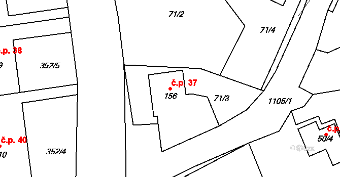Dolní Bory 37, Bory na parcele st. 156 v KÚ Dolní Bory, Katastrální mapa