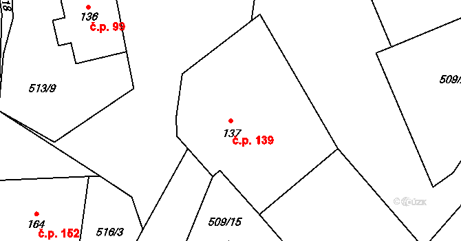 Křoví 139 na parcele st. 137 v KÚ Křoví, Katastrální mapa