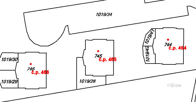Kudlov 465, Zlín na parcele st. 745 v KÚ Kudlov, Katastrální mapa