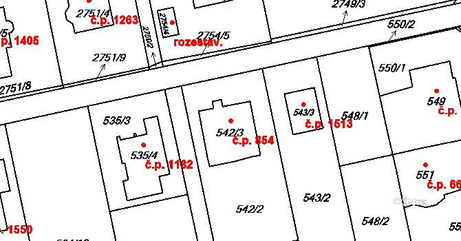 Kylešovice 854, Opava na parcele st. 542/3 v KÚ Kylešovice, Katastrální mapa