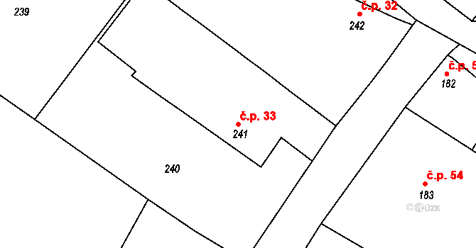 Třebom 33 na parcele st. 241 v KÚ Třebom, Katastrální mapa