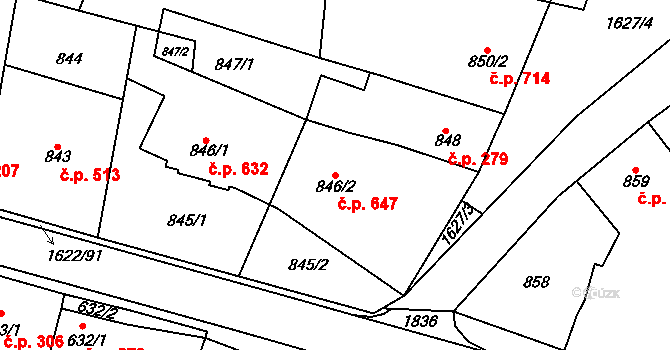 Drnovice 647 na parcele st. 846/2 v KÚ Drnovice u Vyškova, Katastrální mapa