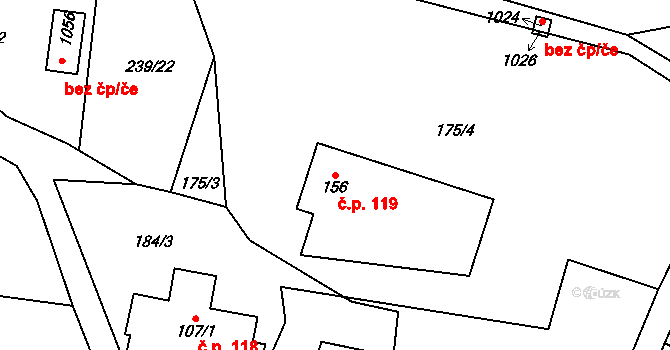 Čisovice 119 na parcele st. 156 v KÚ Čisovice, Katastrální mapa