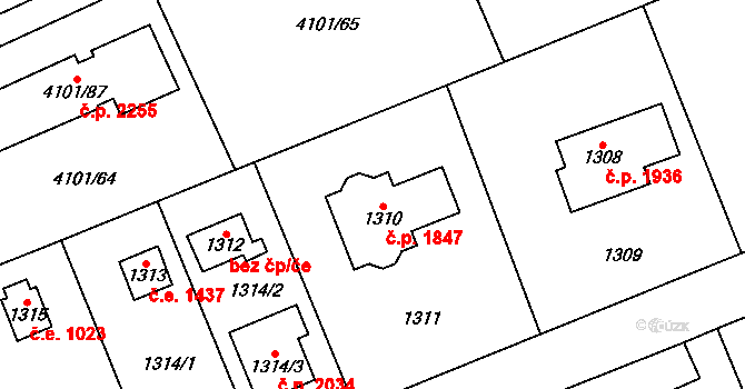 Černošice 1847 na parcele st. 1310 v KÚ Černošice, Katastrální mapa