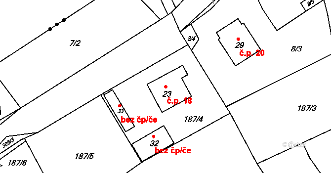 Kaničky 18 na parcele st. 23 v KÚ Kaničky, Katastrální mapa