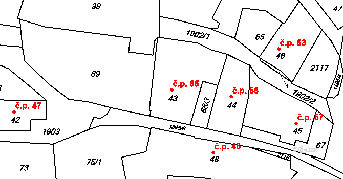 Tlumačov 55 na parcele st. 43 v KÚ Tlumačov u Domažlic, Katastrální mapa