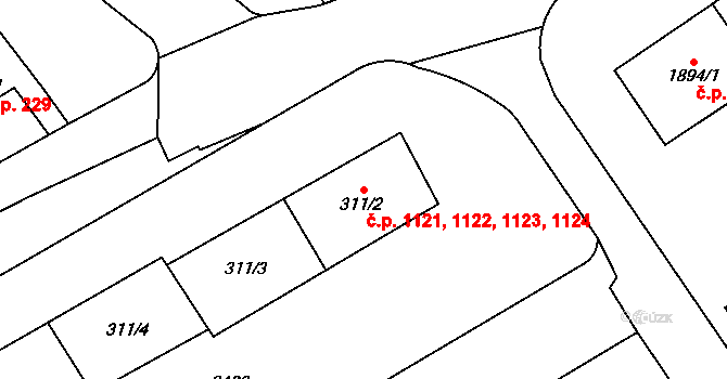 Sušice II 1121,1122,1123,1124, Sušice na parcele st. 311/2 v KÚ Sušice nad Otavou, Katastrální mapa