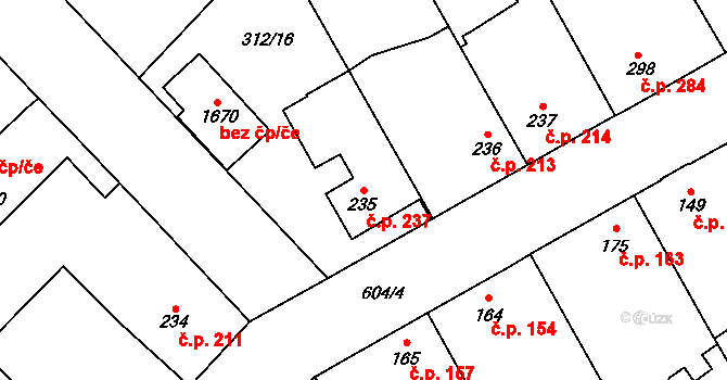 Rosice 237, Pardubice na parcele st. 235 v KÚ Rosice nad Labem, Katastrální mapa