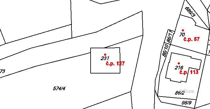 Teplice nad Bečvou 127 na parcele st. 231 v KÚ Teplice nad Bečvou, Katastrální mapa