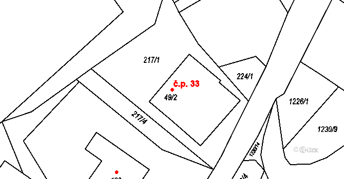 Heřmanice u Oder 33 na parcele st. 49/2 v KÚ Heřmanice u Oder, Katastrální mapa