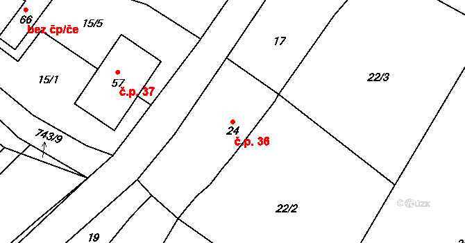 Vodice 36, Lhenice na parcele st. 24 v KÚ Vodice u Lhenic, Katastrální mapa