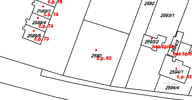 Vodná 63, Kamenice nad Lipou na parcele st. 2590 v KÚ Kamenice nad Lipou, Katastrální mapa