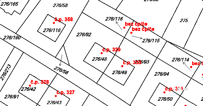 Březno 329 na parcele st. 276/48 v KÚ Březno u Chomutova, Katastrální mapa