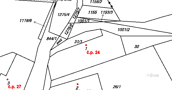 Stupárovice 24, Golčův Jeníkov na parcele st. 1 v KÚ Stupárovice, Katastrální mapa
