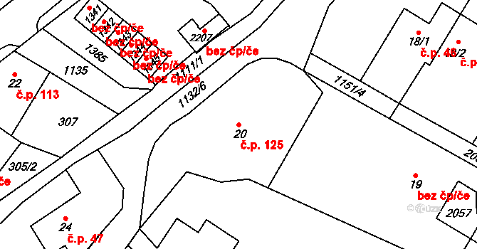 Červený Kostelec 125 na parcele st. 20 v KÚ Červený Kostelec, Katastrální mapa