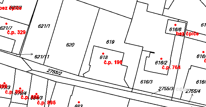 Dobruška 196 na parcele st. 618 v KÚ Dobruška, Katastrální mapa