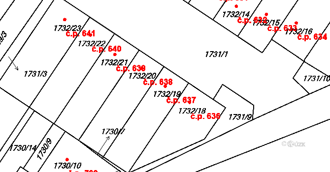 Lednice 637 na parcele st. 1732/19 v KÚ Lednice na Moravě, Katastrální mapa