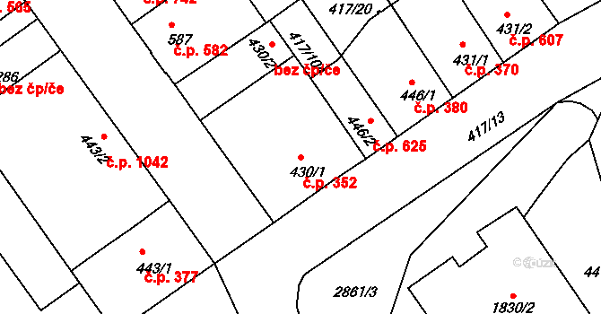 Bystřice pod Hostýnem 352 na parcele st. 430/1 v KÚ Bystřice pod Hostýnem, Katastrální mapa