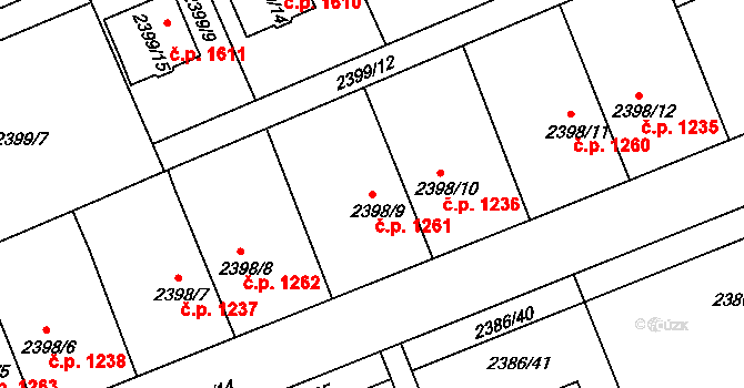 Holešov 1261 na parcele st. 2398/9 v KÚ Holešov, Katastrální mapa