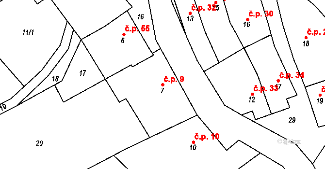 Hamry 9, Plumlov na parcele st. 7 v KÚ Hamry, Katastrální mapa
