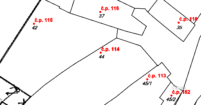 Vracovice 114 na parcele st. 44 v KÚ Vracovice u Horního Břečkova, Katastrální mapa