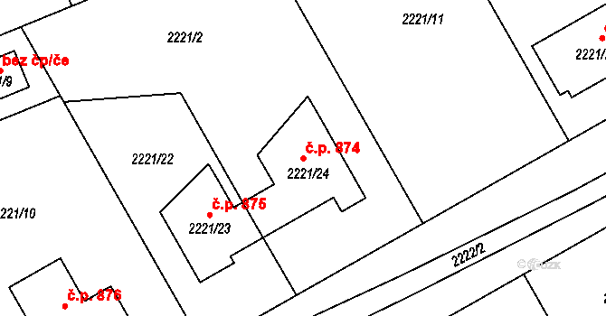 Lipence 874, Praha na parcele st. 2221/24 v KÚ Lipence, Katastrální mapa
