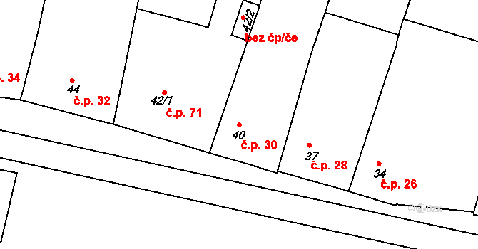 Milíčovice 30 na parcele st. 40 v KÚ Milíčovice, Katastrální mapa