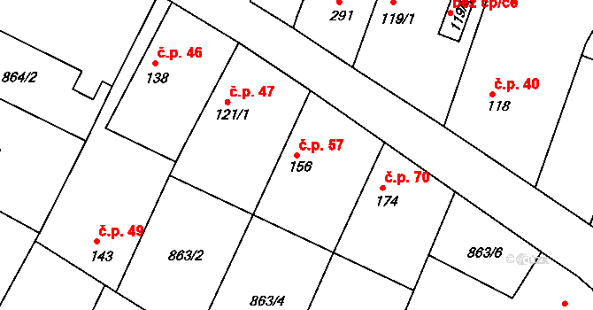 Kovansko 57, Bobnice na parcele st. 156 v KÚ Kovansko, Katastrální mapa