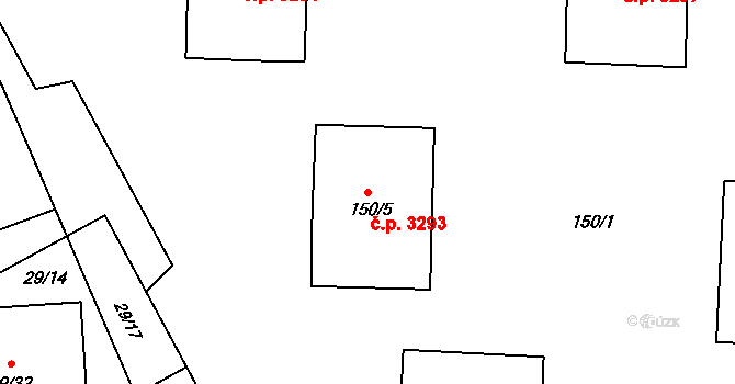 Znojmo 3293 na parcele st. 150/5 v KÚ Znojmo-Louka, Katastrální mapa