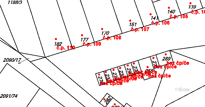 Jezeřany-Maršovice 108 na parcele st. 170 v KÚ Jezeřany, Katastrální mapa