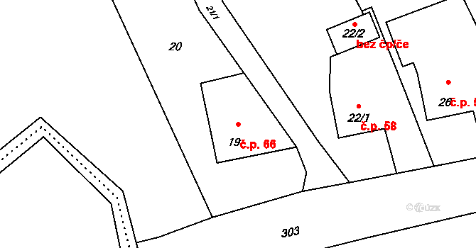 Hluzov 66, Černotín na parcele st. 19 v KÚ Hluzov, Katastrální mapa