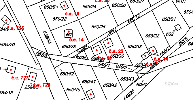Přerov IV-Kozlovice 18, Přerov na parcele st. 650/3 v KÚ Kozlovice u Přerova, Katastrální mapa