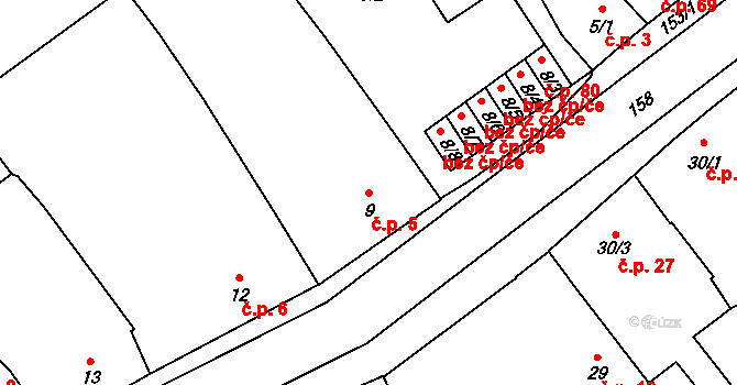 Přerov X-Popovice 5, Přerov na parcele st. 9 v KÚ Popovice u Přerova, Katastrální mapa